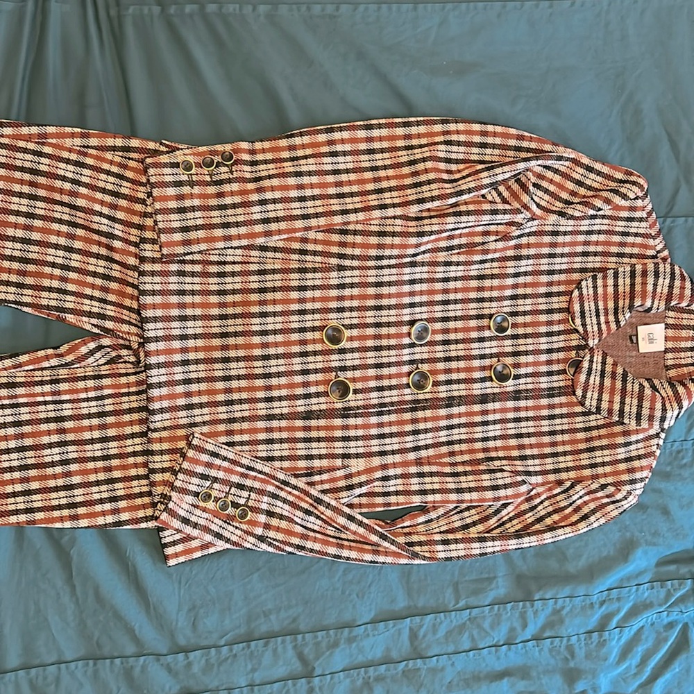 CAbi Jazzy Jacket Toffee Plaid #4118 and capris Fall 2021